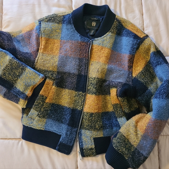 House of Harlow 1960 Jackets & Blazers - House of Harlow 1960 Canary Yellow & Blue Plaid Cropped Bomber Jacket Medium